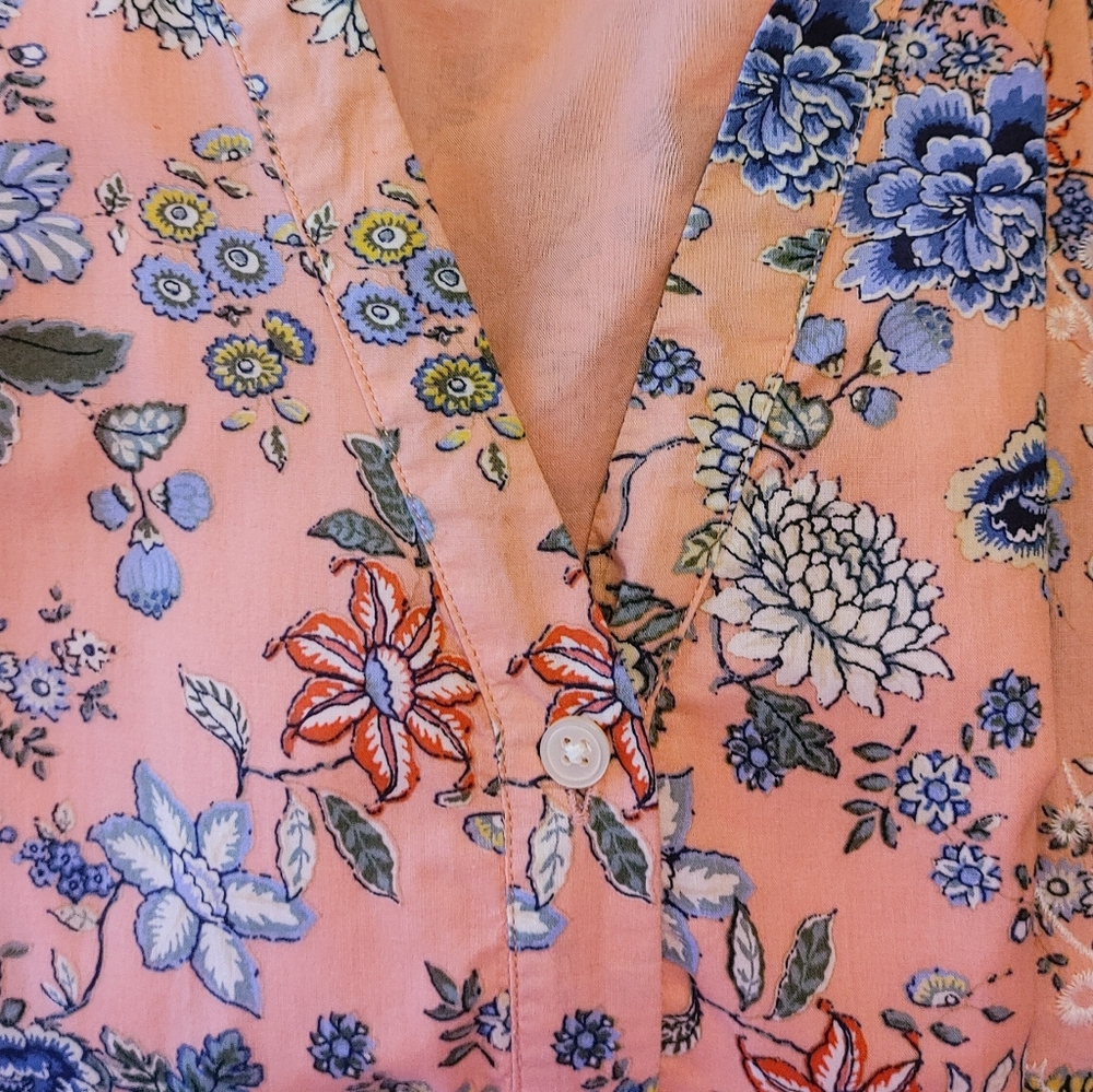 LOFT PINK and Blue Ruffled Tiered Embroidered Sundress EC US 8